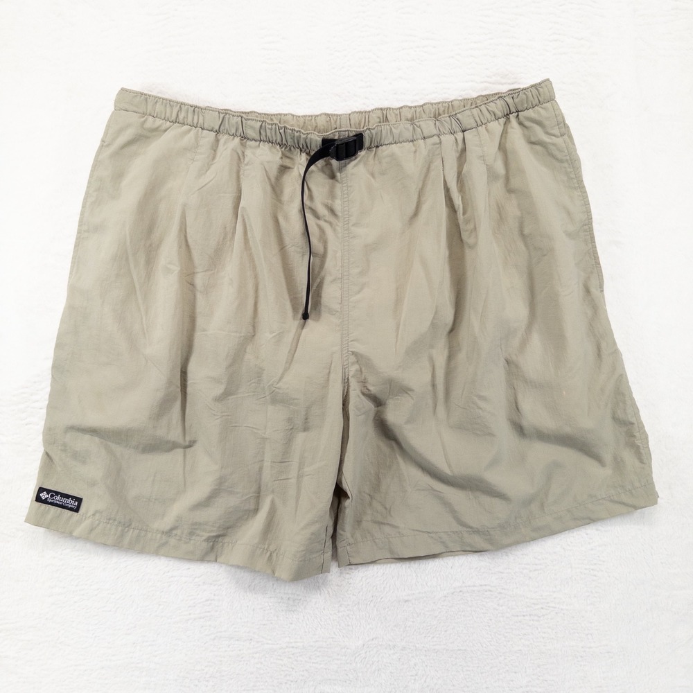 Vtg Columbia Mens Shorts 2X Tan Khaki Nylon Mesh Lined Belted Outdoors Sporty